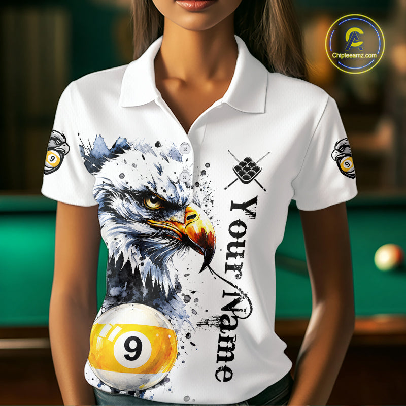 Personalized Eagle 9 Ball Pool Watercolor Billiard Shirts For Women, 9 Ball Billiard Team Jersey TDM7296