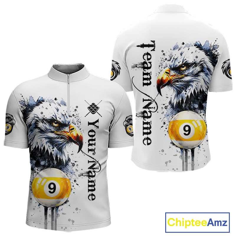 Personalized Eagle 9 Ball Pool Watercolor Billiard Shirts For Men, 9 Ball Billiard Team Jersey TDM7296