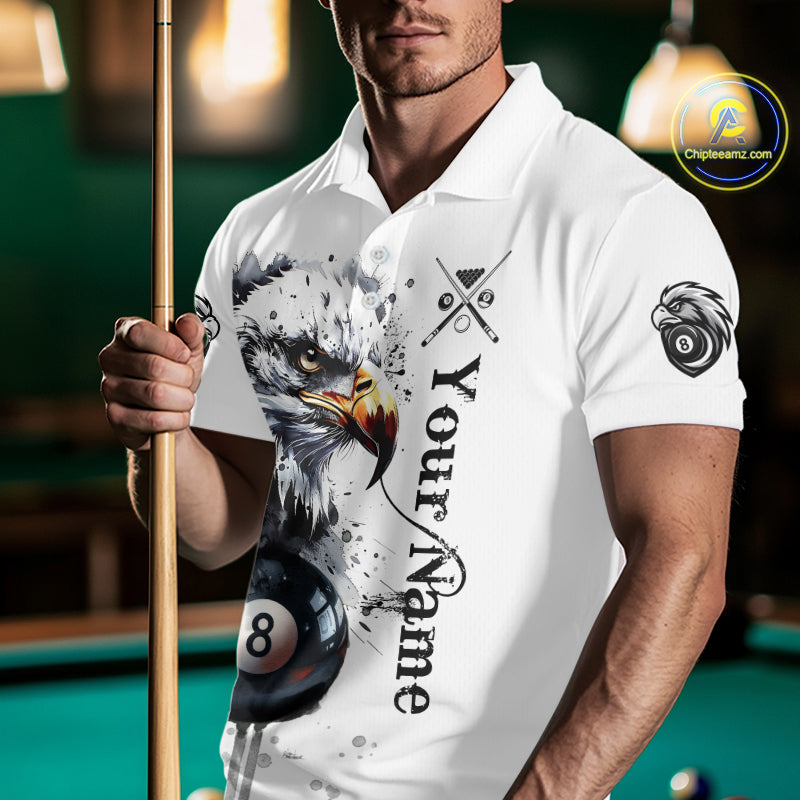 Personalized Watercolor Eagle Billiard Shirt For Men Custom 8 Ball 9 Ball Pool Jersey Team Shirt TDM7297