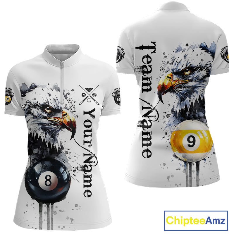 Personalized Watercolor Eagle Billiard Shirt For Women Custom 8 Ball 9 Ball Pool Jersey Team Shirt TDM7297
