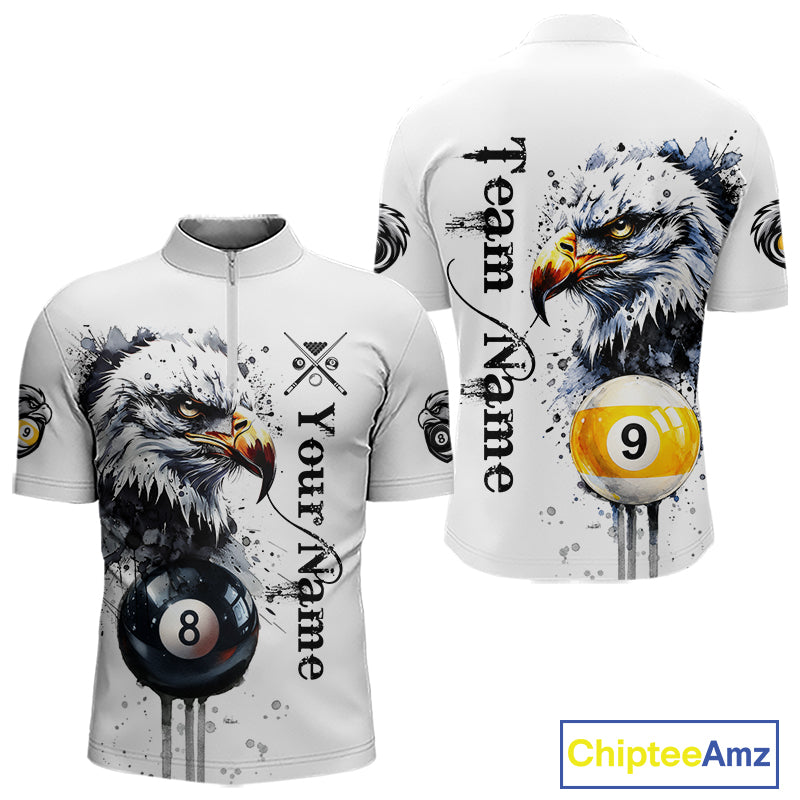 Personalized Watercolor Eagle Billiard Shirt For Men Custom 8 Ball 9 Ball Pool Jersey Team Shirt TDM7297