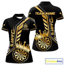 Load image into Gallery viewer, Black And Golden Funny Crown Darts Shirt Polo &amp; 1/4 Zip For Women Custom Darts League Team Jersey TDM4821
