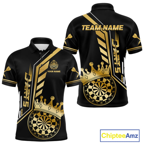 Black And Golden Funny Crown Darts Shirt Polo & 1/4 Zip For Men Custom Darts League Team Jersey TDM4821