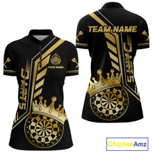 Load image into Gallery viewer, Black And Golden Funny Crown Darts Shirt Polo &amp; 1/4 Zip For Women Custom Darts League Team Jersey TDM4821