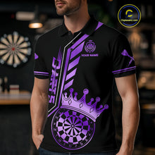 Load image into Gallery viewer, Black And Purple Funny Crown Darts Shirt Polo &amp; 1/4 Zip For Men Custom Darts League Team Jersey TDM4822