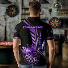 Load image into Gallery viewer, Black And Purple Funny Crown Darts Shirt Polo &amp; 1/4 Zip For Men Custom Darts League Team Jersey TDM4822