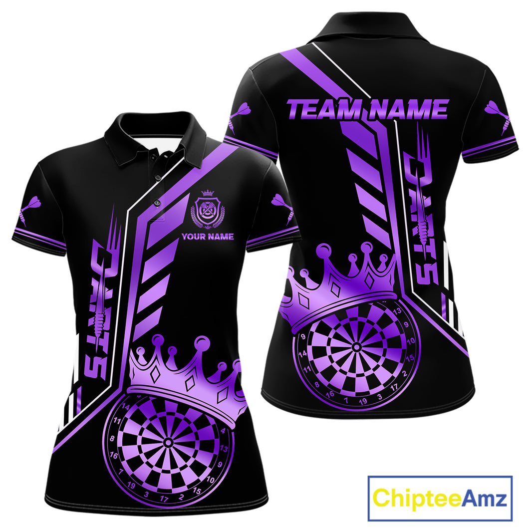 Black And Purple Funny Crown Darts Shirt Polo & 1/4 Zip For Women Custom Darts League Team Jersey TDM4822