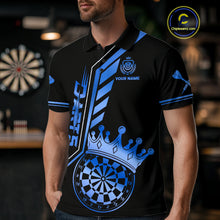 Load image into Gallery viewer, Black And Blue Funny Crown Darts Shirt Polo &amp; 1/4 Zip For Men Custom Darts League Team Jersey TDM4823