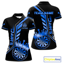 Load image into Gallery viewer, Black And Blue Funny Crown Darts Shirt Polo &amp; 1/4 Zip For Women Custom Darts League Team Jersey TDM4823