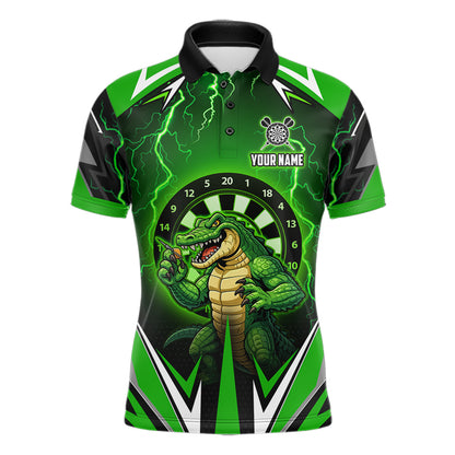 Green Funny Alligator Darts Shirt For Men Custom Lightning Darts Team Jersey Polo & 1/4 Zip TDM5966