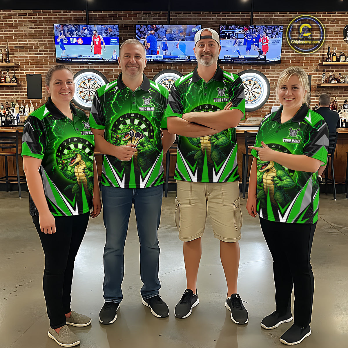 Green Funny Alligator Darts Shirt For Men Custom Lightning Darts Team Jersey Polo & 1/4 Zip TDM5966