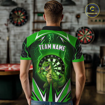 Green Funny Sauropod Darts Shirt For Men Custom Lightning Darts Team Jersey Polo & 1/4 Zip TDM5967