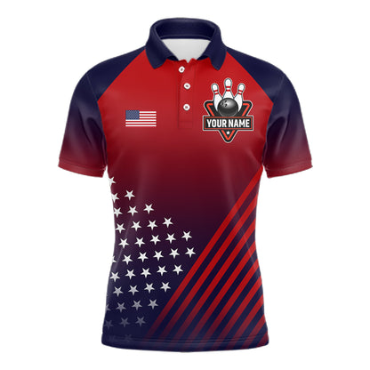 American Flag Bowling Jersey For Men Custom Patriotic Bowling Shirt Team Polo & 1/4 Zip |Red TDM5970