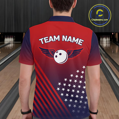 American Flag Bowling Jersey For Men Custom Patriotic Bowling Shirt Team Polo & 1/4 Zip |Red TDM5970