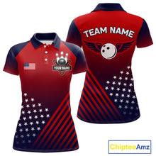 Load image into Gallery viewer, American Flag Bowling Jersey For Women Custom Patriotic Bowling Shirt Team Polo &amp; 1/4 Zip |Red TDM5970