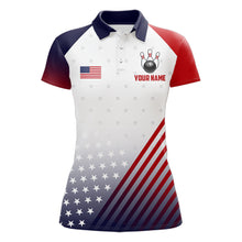 Load image into Gallery viewer, American Flag Bowling Jersey For Women Custom Patriotic Bowling Shirt Team Polo &amp; 1/4 Zip |White TDM5971