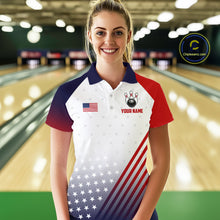 Load image into Gallery viewer, American Flag Bowling Jersey For Women Custom Patriotic Bowling Shirt Team Polo &amp; 1/4 Zip |White TDM5971