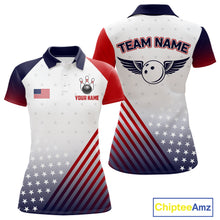 Load image into Gallery viewer, American Flag Bowling Jersey For Women Custom Patriotic Bowling Shirt Team Polo &amp; 1/4 Zip |White TDM5971