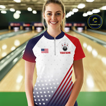 Load image into Gallery viewer, American Flag Bowling Jersey For Women Custom Patriotic Bowling Shirt Team Polo &amp; 1/4 Zip |White TDM5971