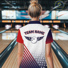 Load image into Gallery viewer, American Flag Bowling Jersey For Women Custom Patriotic Bowling Shirt Team Polo &amp; 1/4 Zip |White TDM5971