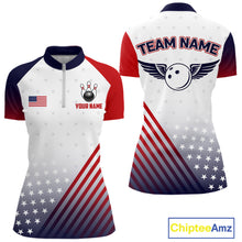 Load image into Gallery viewer, American Flag Bowling Jersey For Women Custom Patriotic Bowling Shirt Team Polo &amp; 1/4 Zip |White TDM5971