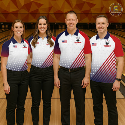 American Flag Bowling Jersey For Men Custom Patriotic Bowling Shirt Team Polo & 1/4 Zip |White TDM5971