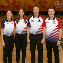 Load image into Gallery viewer, American Flag Bowling Jersey For Women Custom Patriotic Bowling Shirt Team Polo &amp; 1/4 Zip |White TDM5971