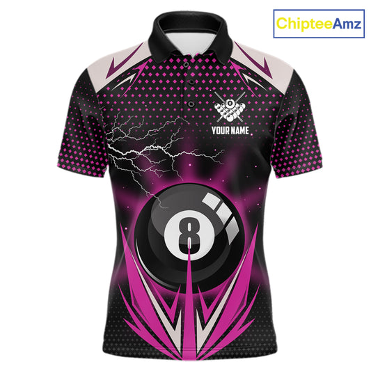 Pink 8 Ball Pool Billiard Jersey For Men Custom Lightning Billiard Team Shirt Polo & Quarter Zip TDM6134