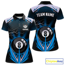 Load image into Gallery viewer, Blue 8 Ball Pool Billiard Jersey For Women Custom Lightning Billiard Team Shirt Polo &amp; Quarter Zip TDM6135