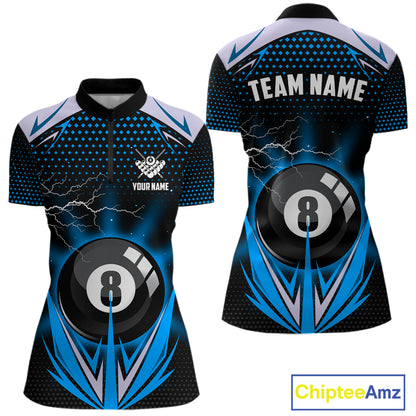 Blue 8 Ball Pool Billiard Jersey For Women Custom Lightning Billiard Team Shirt Polo & Quarter Zip TDM6135