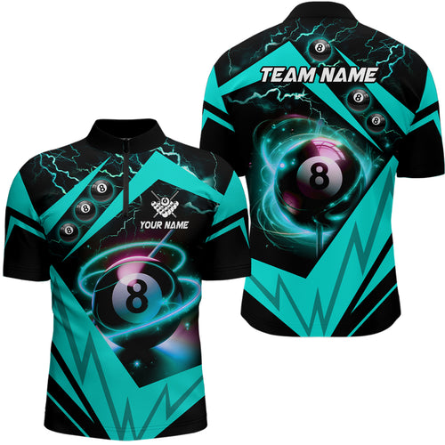 Turquoise 8 Ball Pool Billiard Jerseys Custom Men Quarter-Zip Team League Billiard Shirts TDM1487