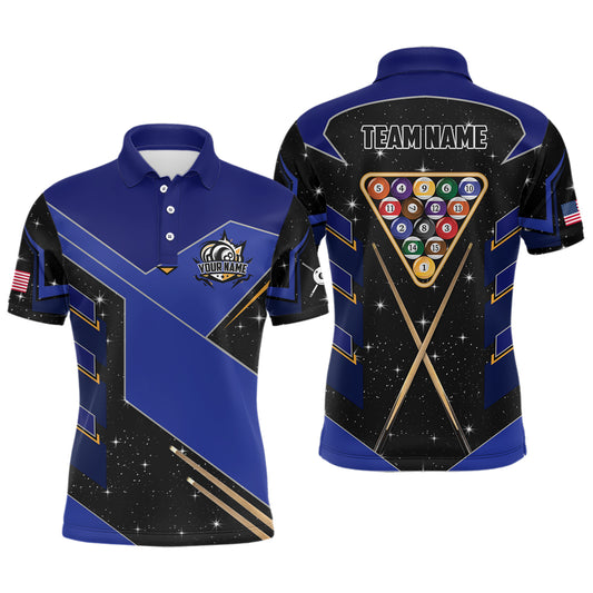 Personalized Galaxy 8 Ball Pool Billiard Shirts For Men Custom 8 Ball Billiard Attire Jersey |Blue TDM2294