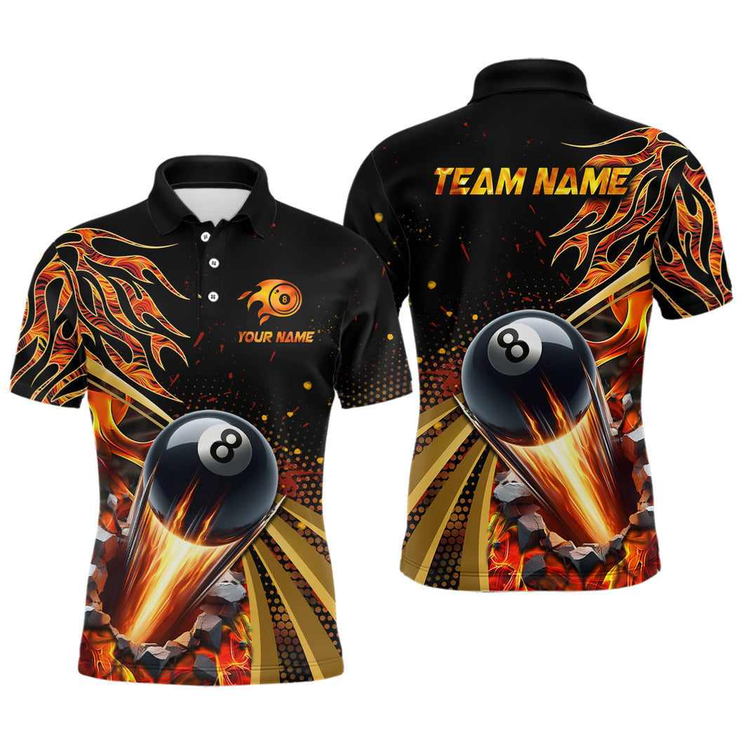 Flaming 8 Ball Pool Crack Billiard Shirts For Men Custom Pool Billiard Shirt Team Jerseys |Orange TDM3043