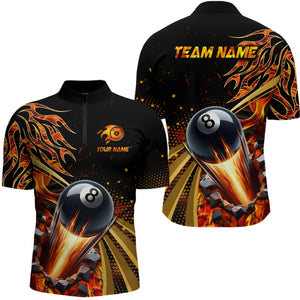 Flaming 8 Ball Pool Crack Billiard Shirts For Men Custom Pool Billiard Shirt Team Jerseys |Orange TDM3043