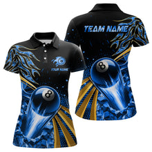 Load image into Gallery viewer, Flaming 8 Ball Pool Crack Billiard Shirts For Women Custom Pool Billiard Shirt Team Jerseys |Blue TDM3044