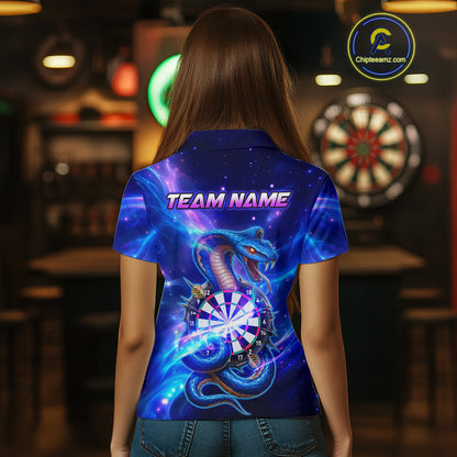 Galaxy Blue Custom Cobra Snake Darts Shirt For Women, Darts League Jersey Team Polo & 1/4 Zip TDM5274