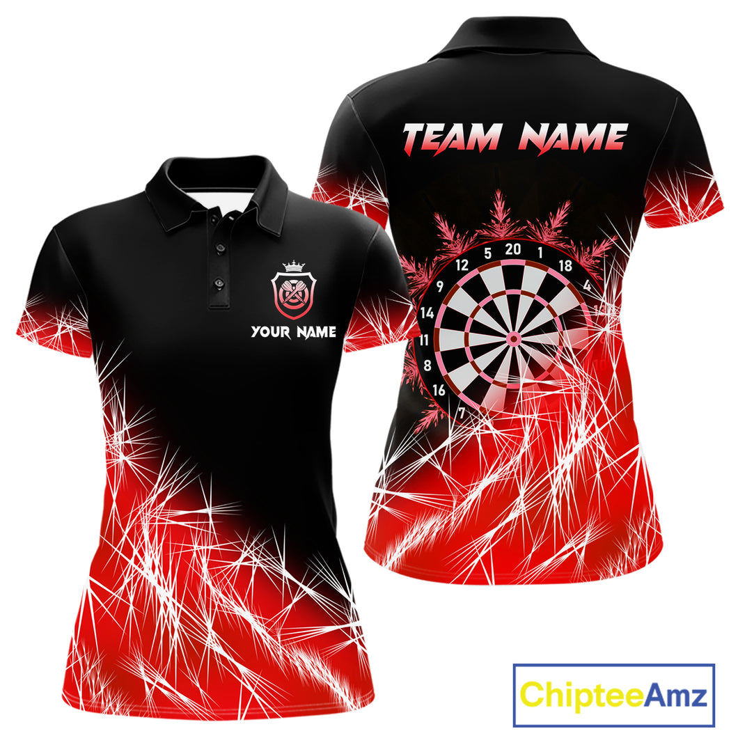 Red Icy Lights Women Darts Polo & Quarter Zip Custom Dart Shirts For Team Darts Jerseys Outfit TDM4640