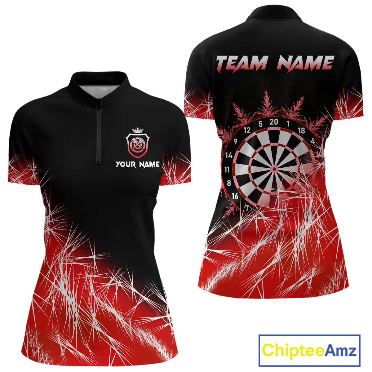 Red Icy Lights Women Darts Polo & Quarter Zip Custom Dart Shirts For Team Darts Jerseys Outfit TDM4640