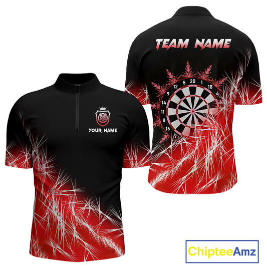 Red Icy Lights Men Darts Polo & Quarter Zip Custom Dart Shirts For Team Darts Jerseys Outfit TDM4640