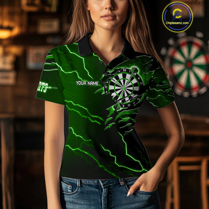 Personalized Thunder Lightning Eagle Green Darts Shirt Polo & Quarter Zip For Women Dart Team Jersey TDM4834