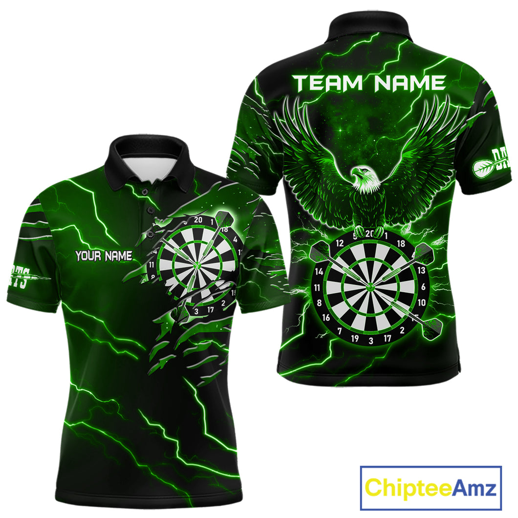 Personalized Thunder Lightning Eagle Green Darts Shirt Polo & Quarter Zip For Men Dart Team Jersey TDM4834