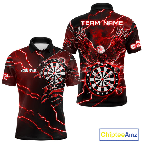 Personalized Thunder Lightning Eagle Red Darts Shirt Polo & Quarter Zip For Men Dart Team Jersey TDM4835