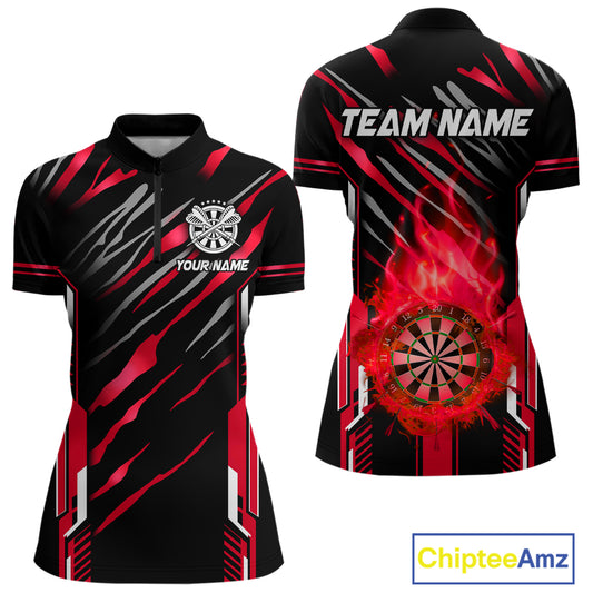 3D Darts Board Fire Flame Custom Dart Shirts For Women, Best Dart League Jerseys Team Uniform |Red TDM5051