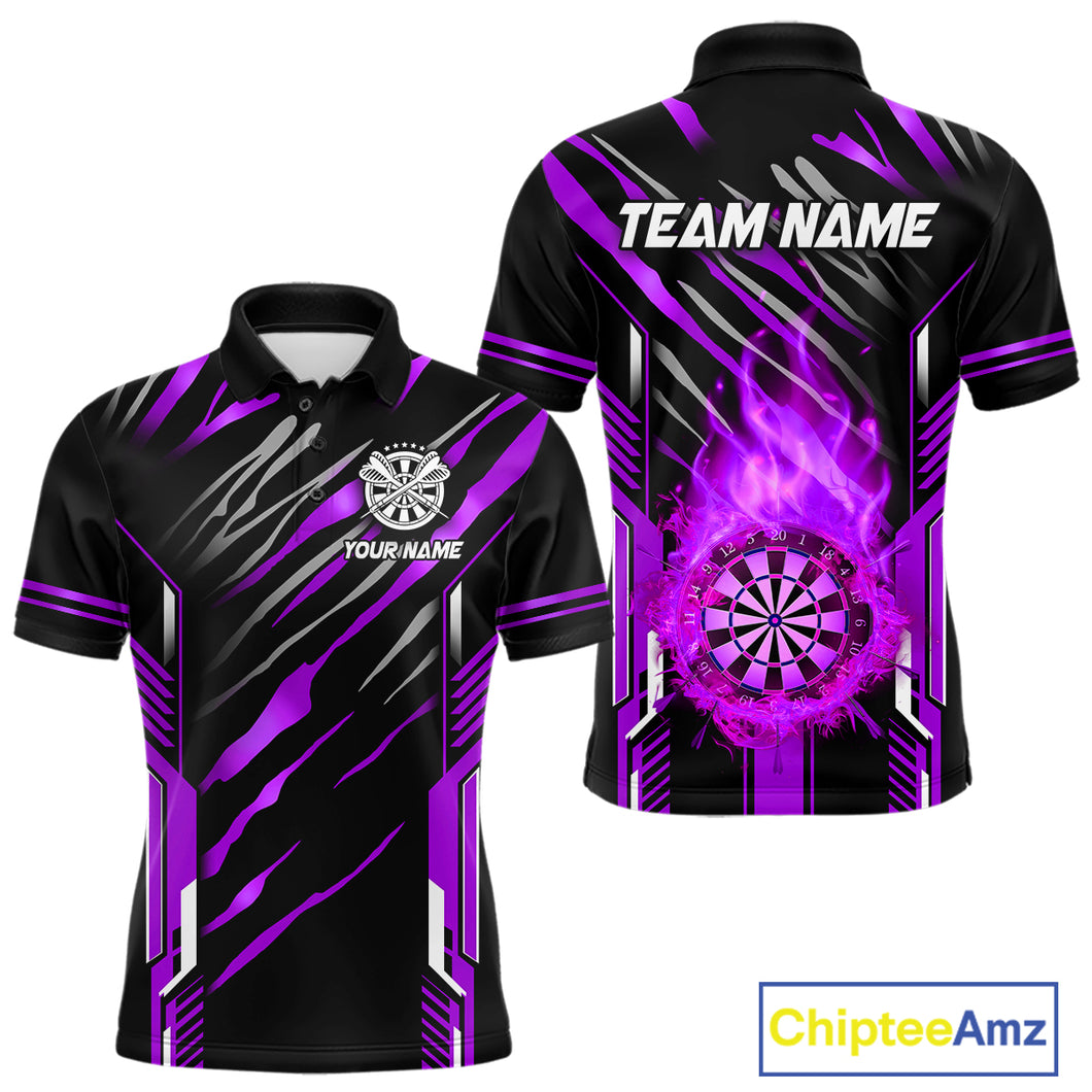 3D Darts Board Fire Flame Custom Dart Shirts For Men, Dart League Jerseys Team Uniform |Purple TDM5052