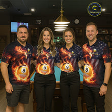Load image into Gallery viewer, American Flag Flame 9 Ball Eagle Billiard Shirt For Men Custom Pool Team Shirt, Billiard Jersey TDM5788