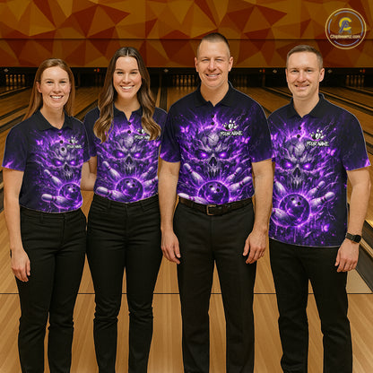 Personalized Purple Butterfly Skull Bowling Shirt For Men Custom Bowling Jersey Polo & 1/4 Zip TDM6383