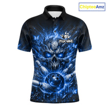 Load image into Gallery viewer, Personalized Blue Butterfly Skull Bowling Shirt For Men Custom Bowling Jersey Polo &amp; 1/4 Zip TDM6384