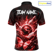 Load image into Gallery viewer, Personalized Red Butterfly Skull Bowling Shirt For Men Custom Bowling Jersey Polo &amp; 1/4 Zip TDM6385