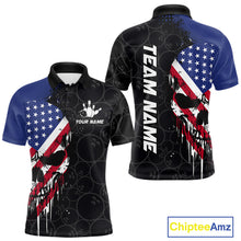 Load image into Gallery viewer, Custom American Flag Skull Bowling Jersey For Men, Patriotic Bowling Team Shirt Polo &amp; 1/4 Zip TDM6389