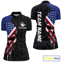 Load image into Gallery viewer, Custom American Flag Skull Bowling Jersey For Women, Patriotic Bowling Team Shirt Polo &amp; 1/4 Zip TDM6389